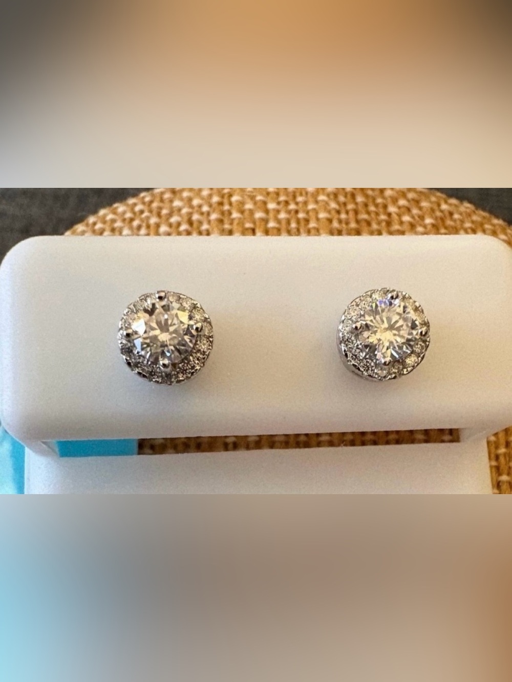 Sparkling Halo Round Stud Earrings in White and Silver